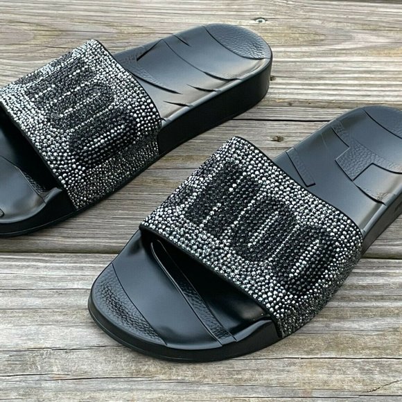 Jimmy Choo Slide Sandal Logo Crystal-Studded Rubber upper Flat Platform Italy 39 - Picture 5 of 12